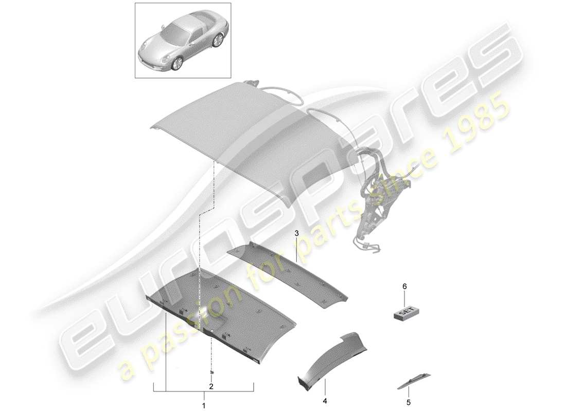 porsche 2012 (991-1) tetto convertibile diagramma delle parti