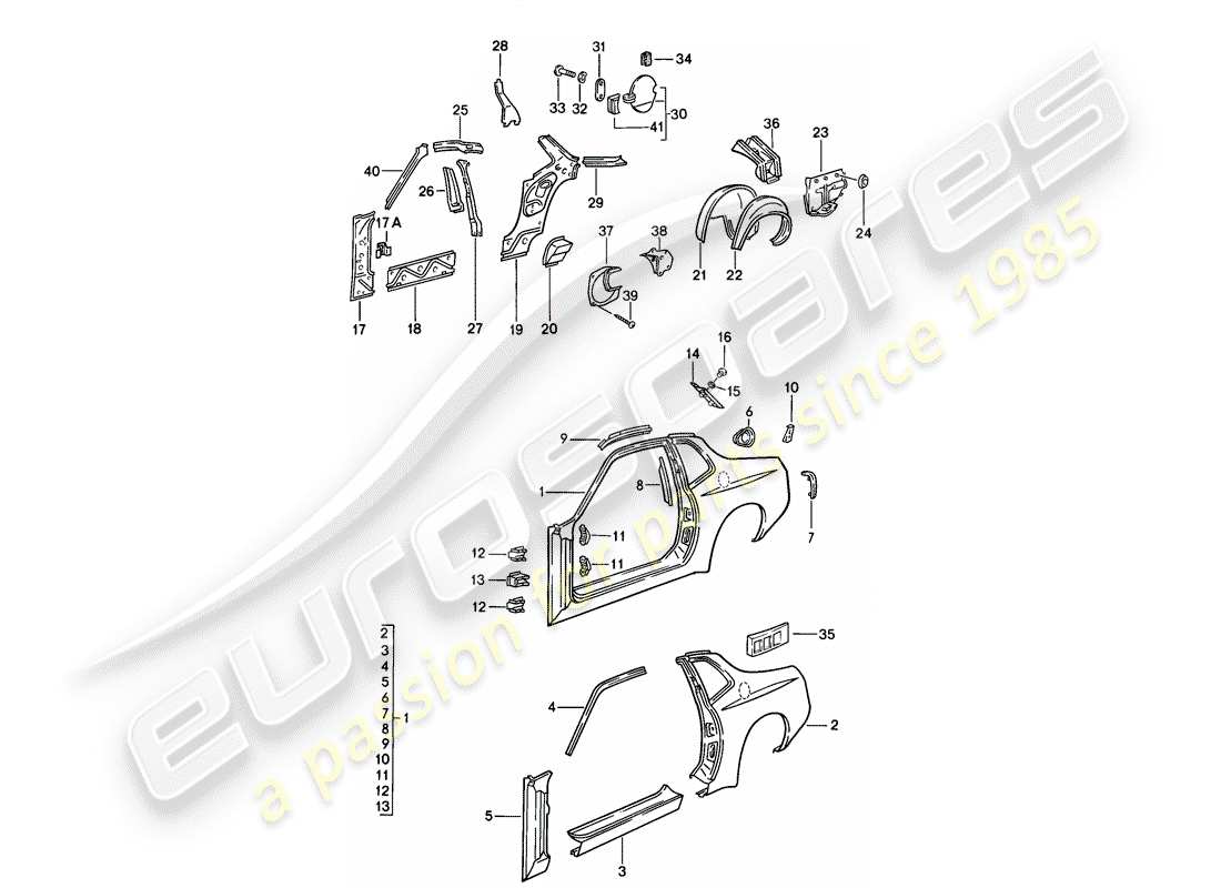 porsche 1986 (944) pannello laterale diagramma delle parti