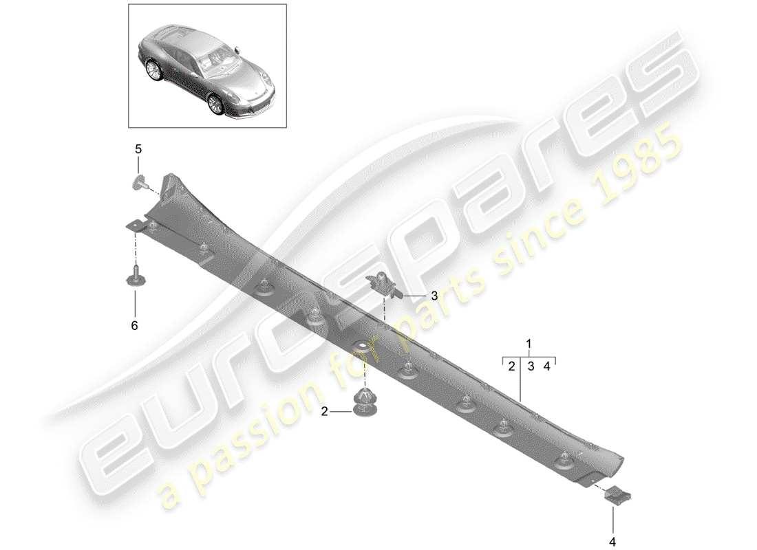 porsche 2017 (991-2 r/gt3/rs) rivestimento lato lato diagramma delle parti