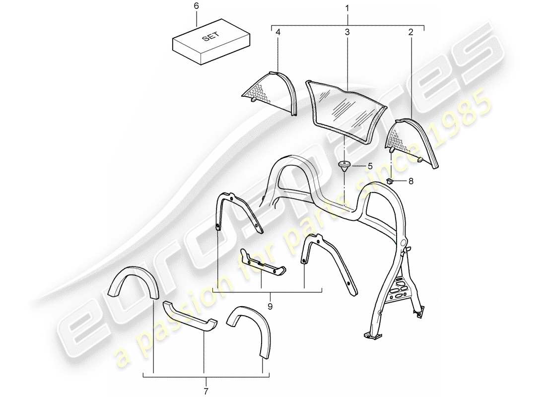porsche 2008 (987 boxster) schema delle parti del parabrezza
