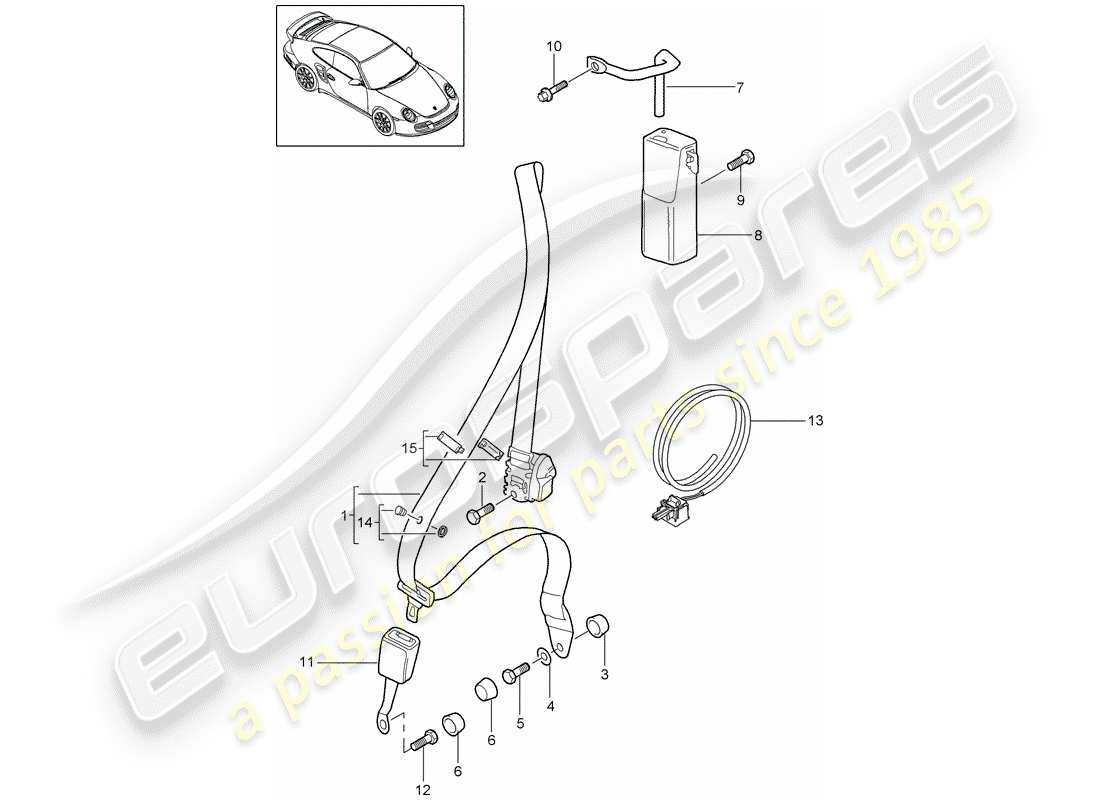 porsche 2009 997-2 turbo / gt2 cintura di sicurezza diagramma delle parti