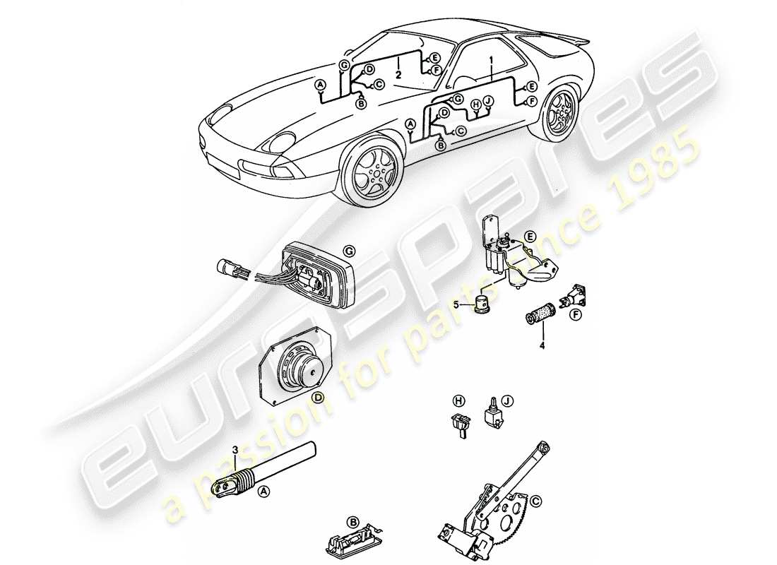 porsche 1994 (928) cablaggio - porta diagramma delle parti