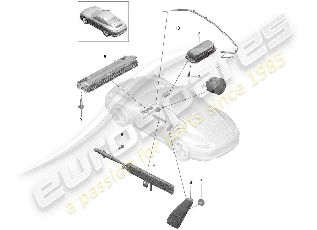porsche 991 gen. 2 (2020) diagramma delle parti dell'airbag