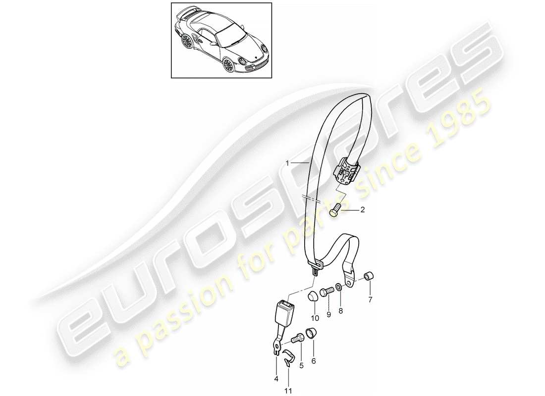 porsche 2013 (997-2 turbo / gt2 rs) cintura di sicurezza diagramma delle parti
