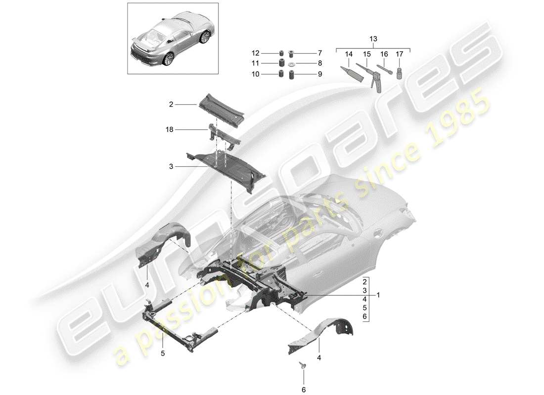 porsche 2014 (991-1 r/gt3/rs) estremità posteriore diagramma delle parti