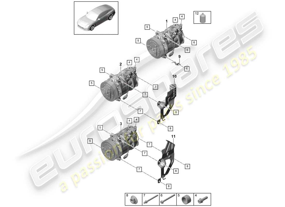 porsche 2020 (panamera 971-1) compressore diagramma delle parti