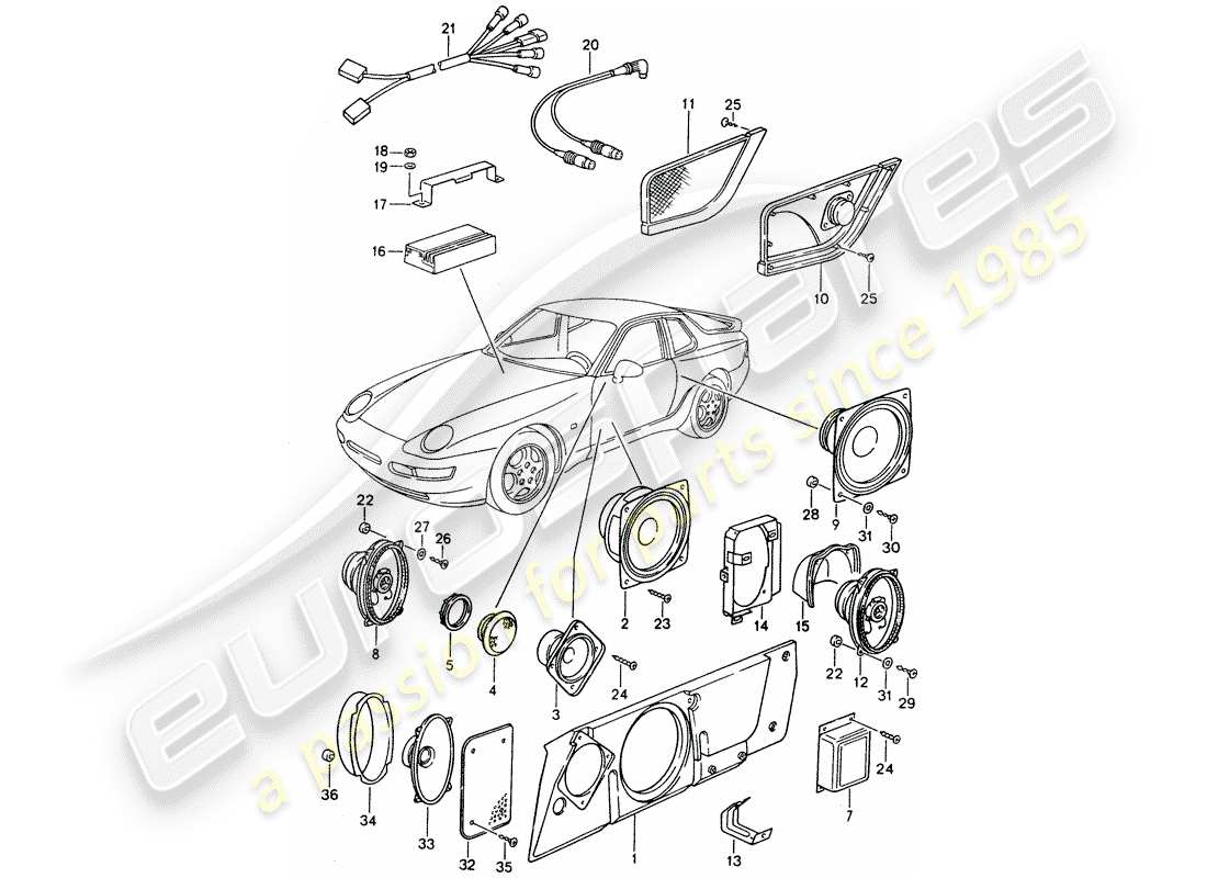 porsche 1994 (968) altoparlante - impianto audio - amplificatore - d >> - mj 1993 schema delle parti