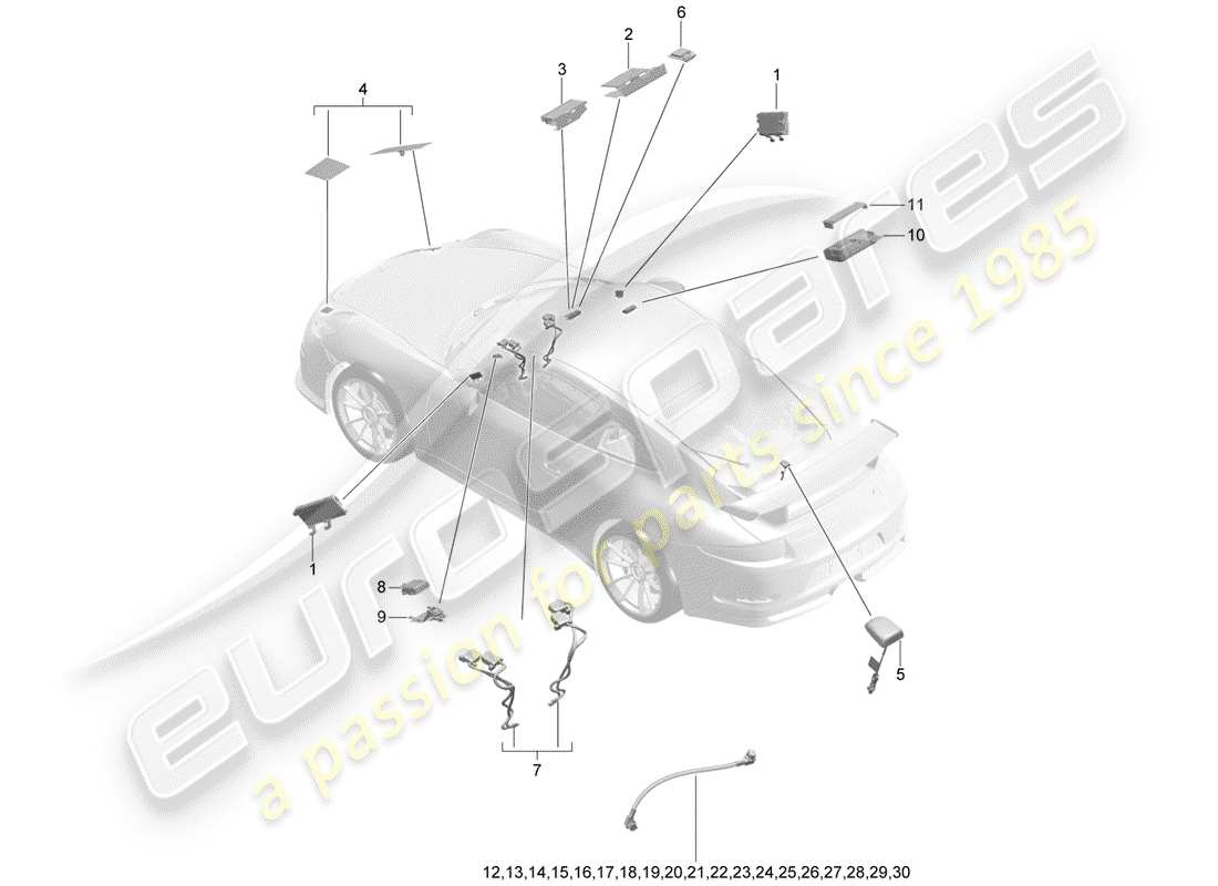 porsche 2016 (991-1 r/gt3/rs) diagramma delle parti dell'antenna