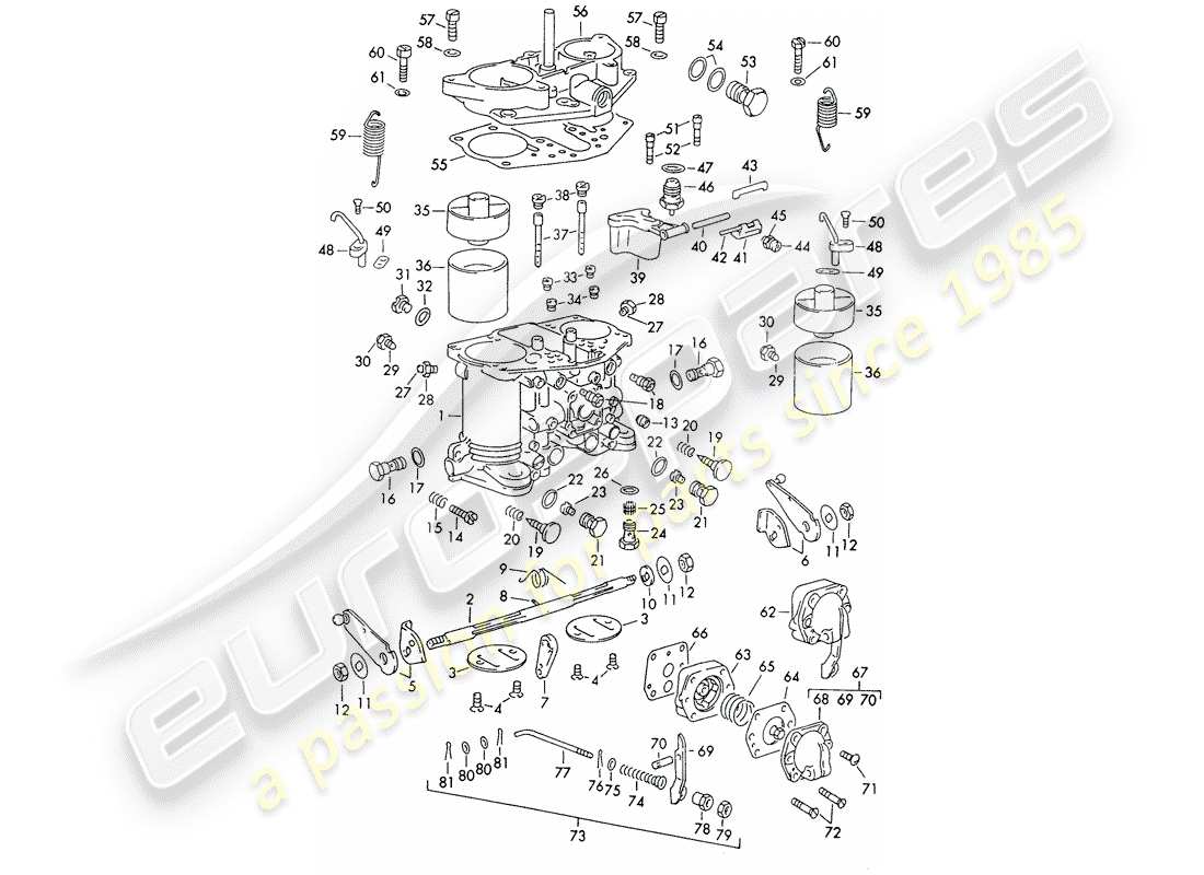 porsche 1963 (356b/356c) parti singole - per - carburatore - solex-40 pii-4/44 pii-4 schema delle parti