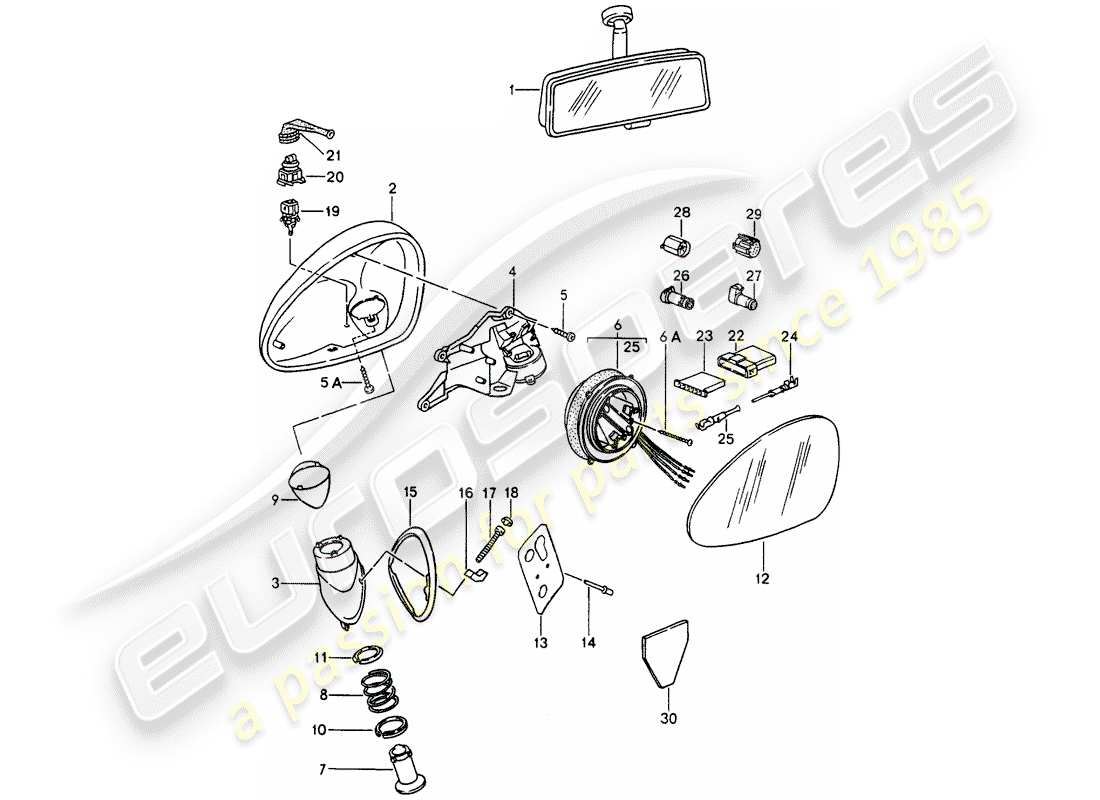 porsche 1990 (964) specchio retrovisore interno - specchio retrovisore schema delle parti