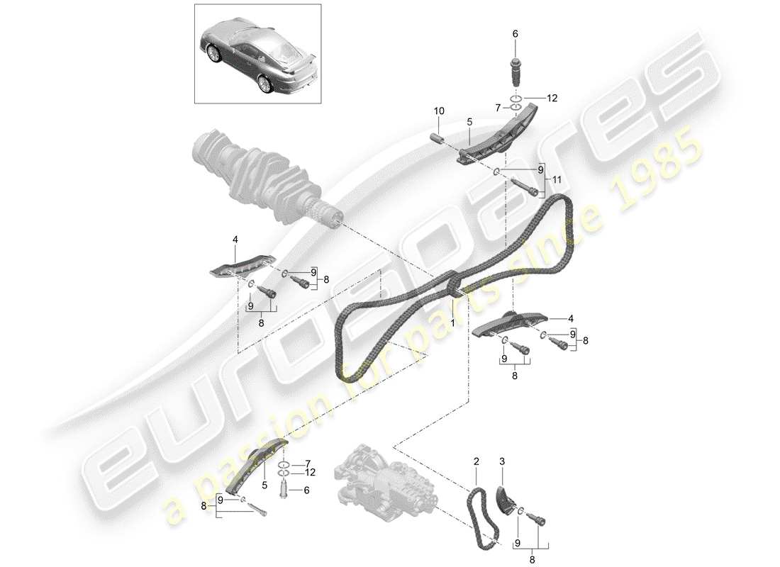 porsche 2020 (991-2 r/gt3/rs) tenditore - catena diagramma delle parti