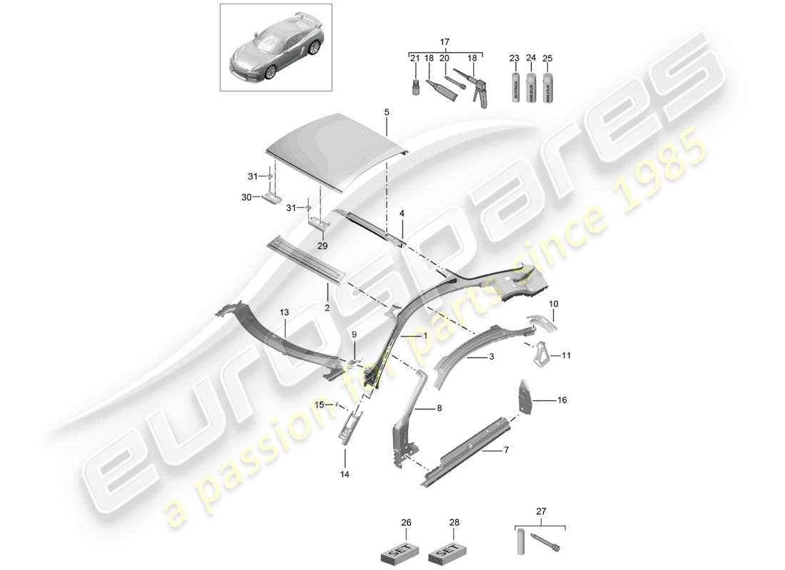 porsche 2016 (981 cayman gt4) diagramma delle parti del tetto