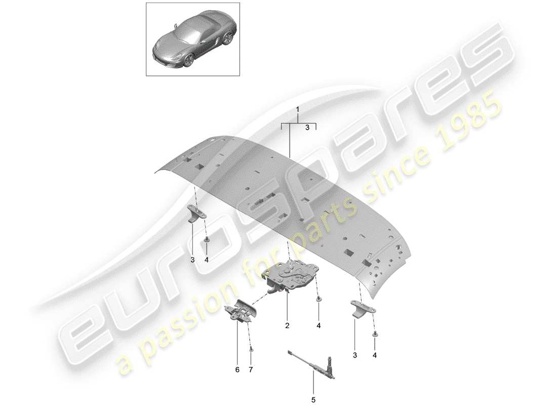 porsche 2015 (981 boxster) diagramma delle parti del telaio superiore