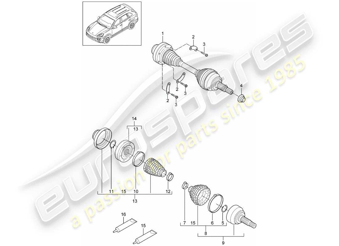 porsche 2014 (cayenne e2 92a) diagramma delle parti dell'albero di trasmissione