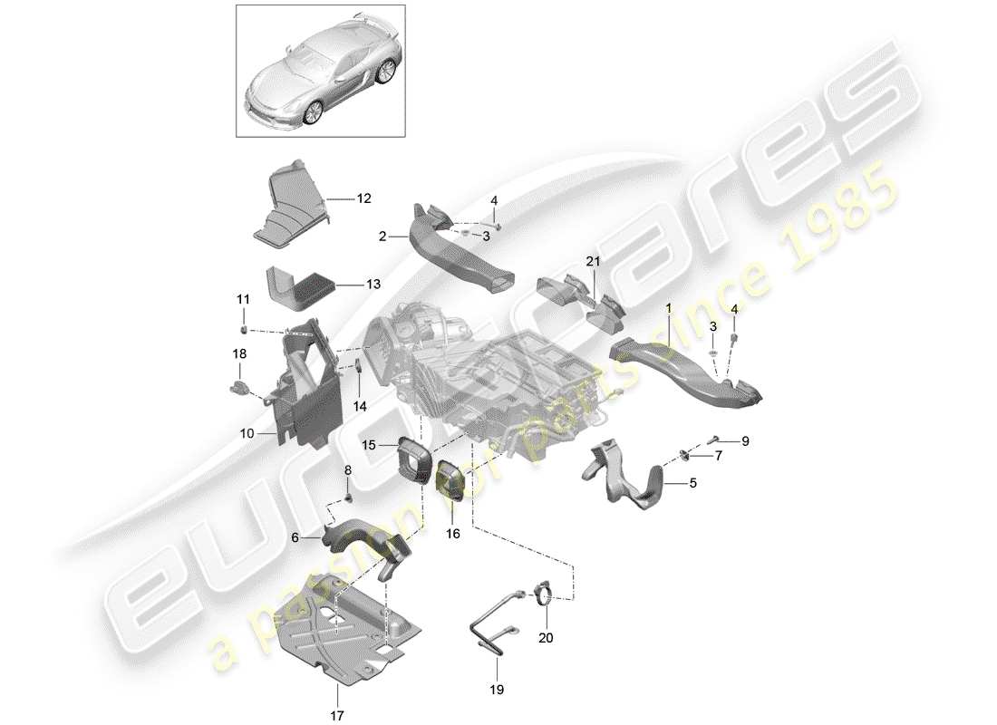 porsche 2016 (981 cayman gt4) diagramma delle parti del condotto dell'aria