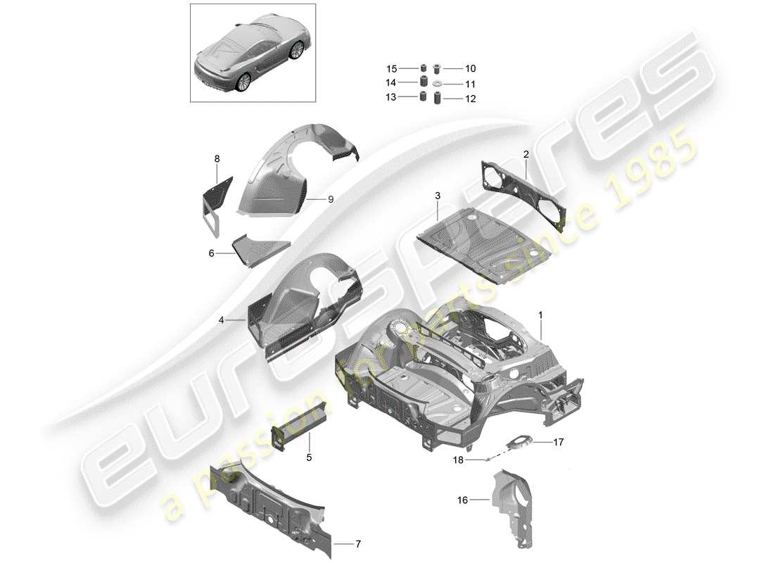 porsche 2016 (981 cayman gt4) schema delle parti estremità posteriore