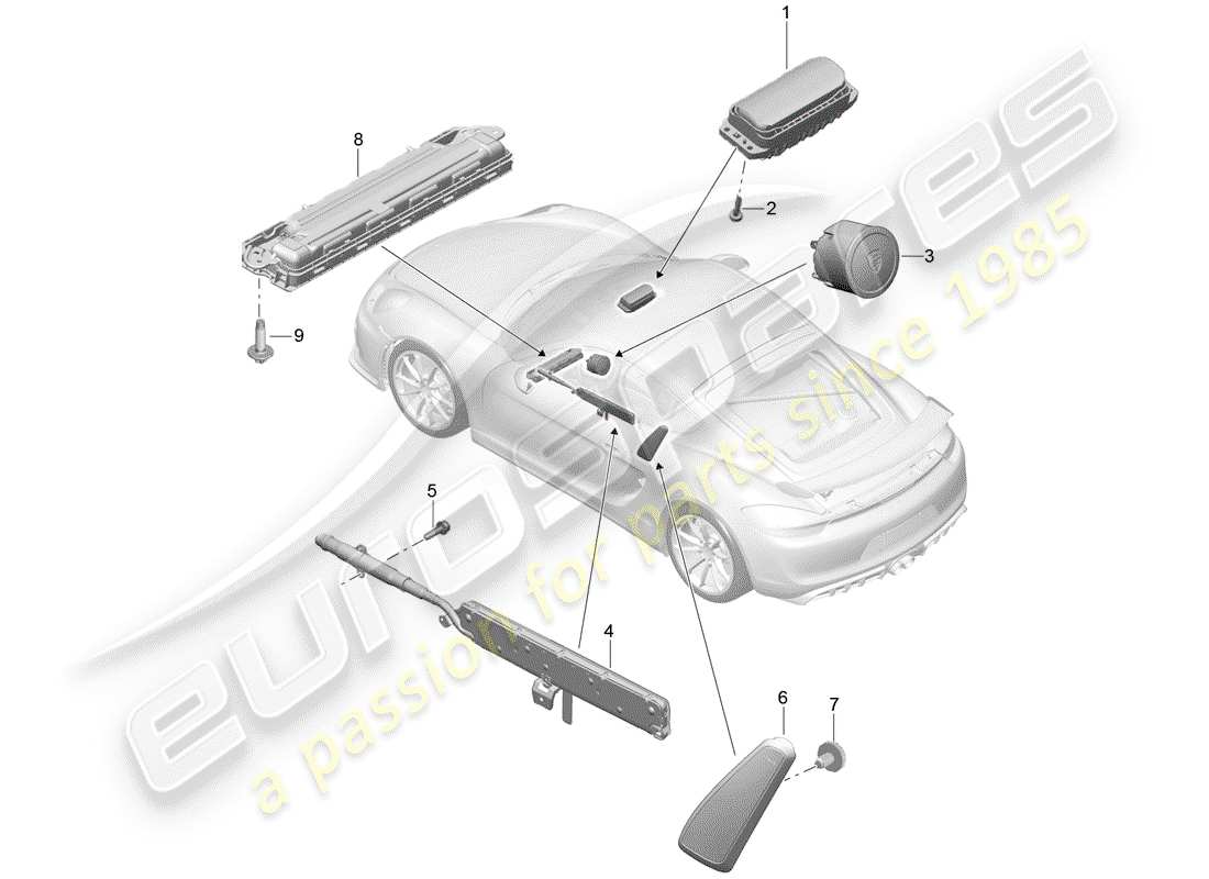 porsche cayman gt4 (2016) airbag diagramma delle parti