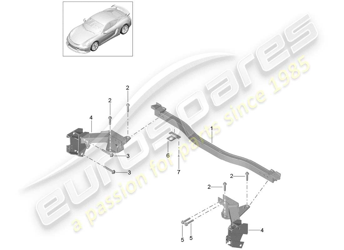 porsche 2016 (981 cayman gt4) diagramma delle parti della traversa