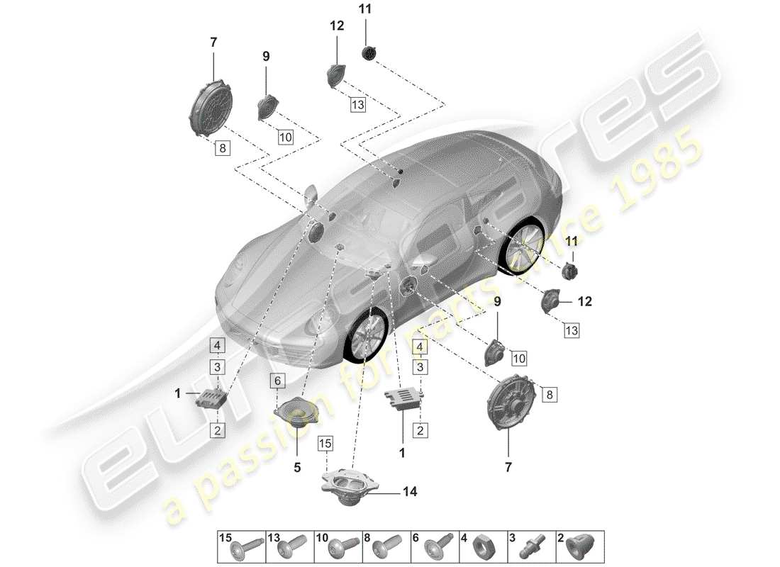 porsche 2019 (992-1) altoparlante schema delle parti