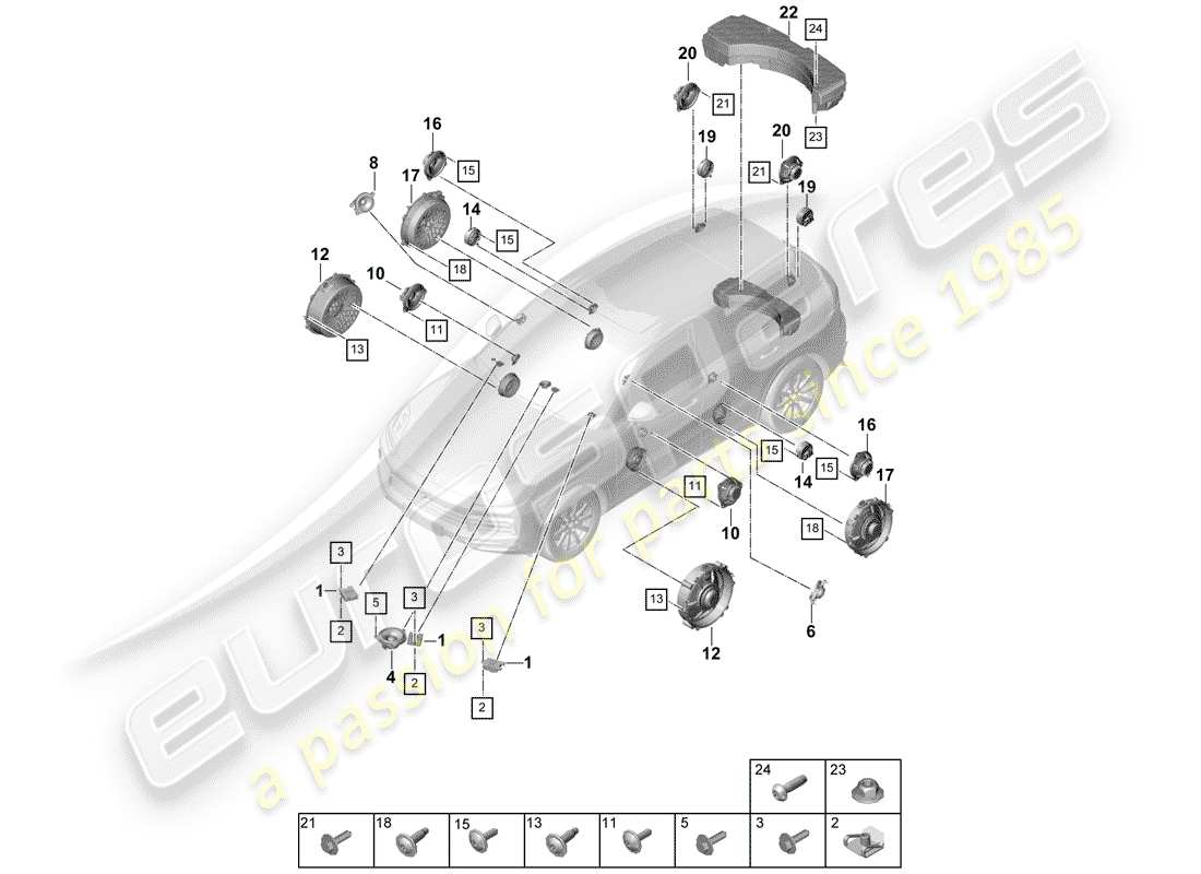porsche 2020 (cayenne e3 9ya/9yb) altoparlante schema delle parti