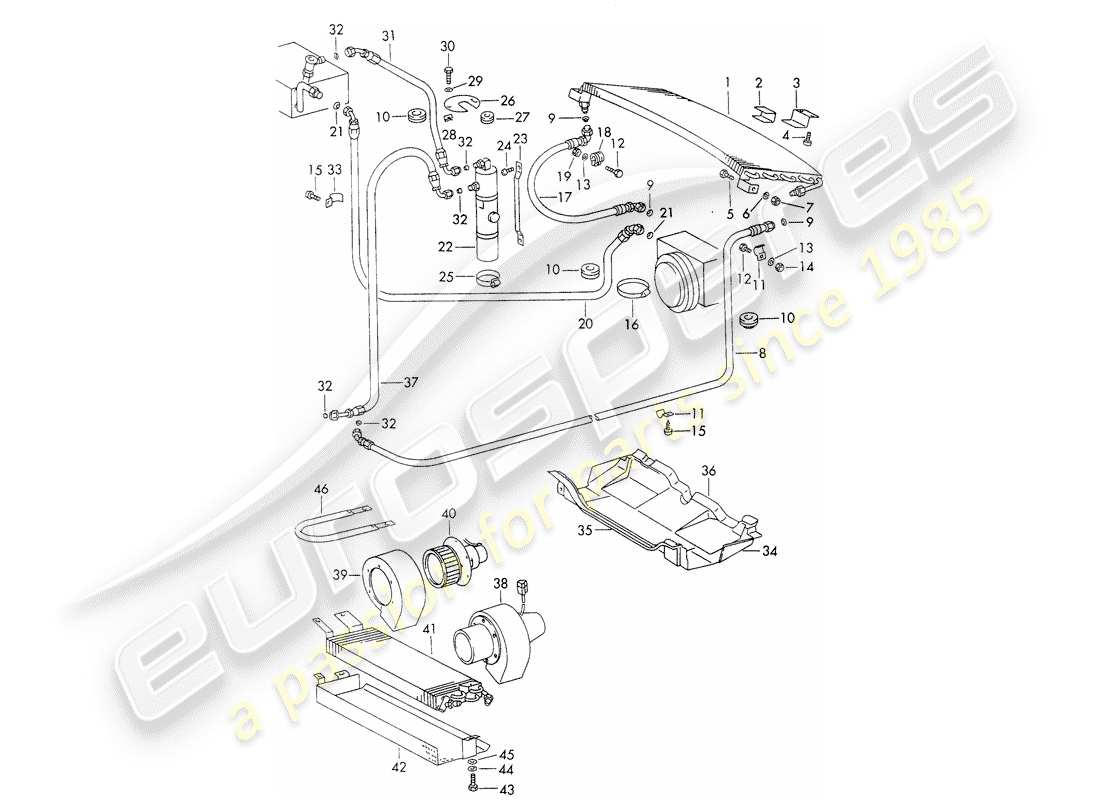 porsche 1966 (911/912) condensatore - tubi - fissaggi - d - mj 1969>> diagramma delle parti