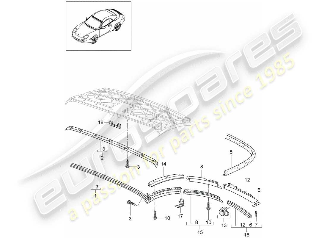 porsche 2009 (997-2) tetto convertibile diagramma delle parti
