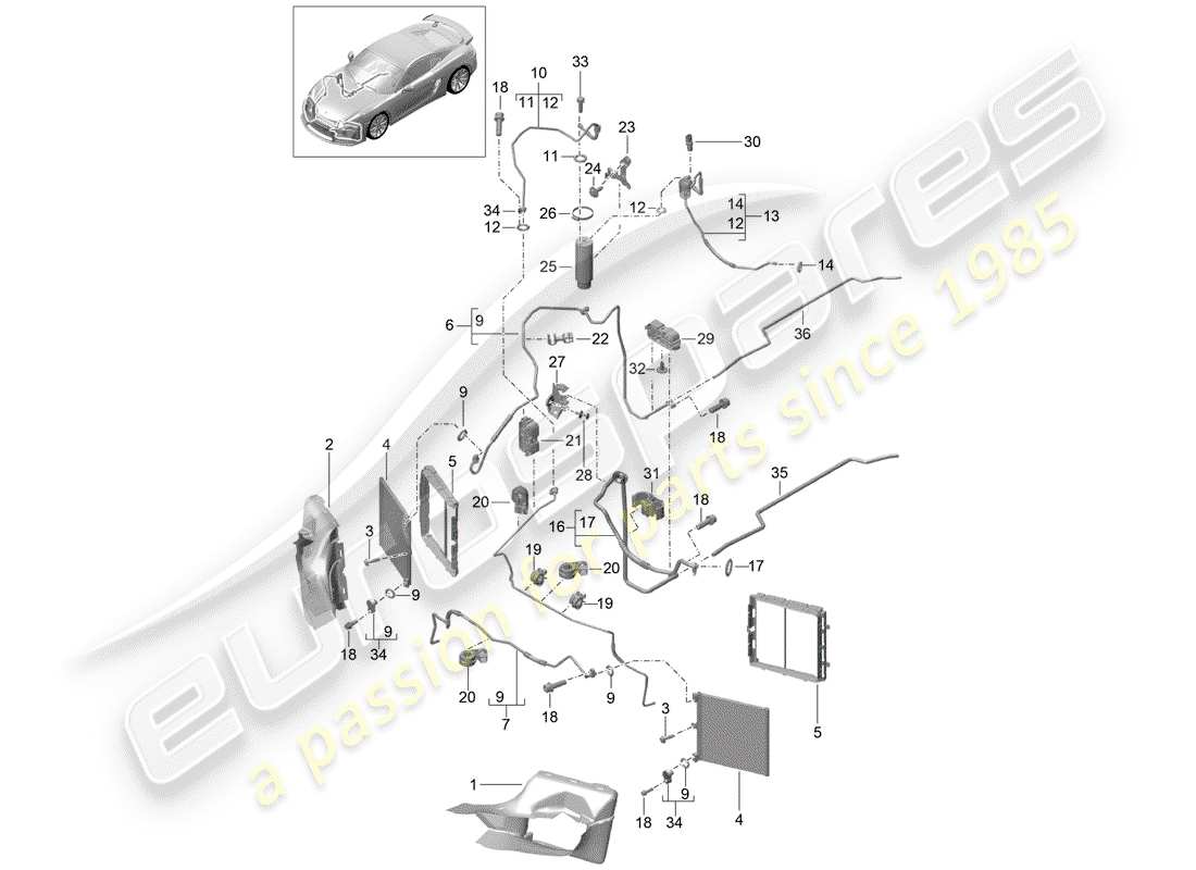 porsche 2016 (981 cayman gt4) schema delle parti del circuito frigorifero