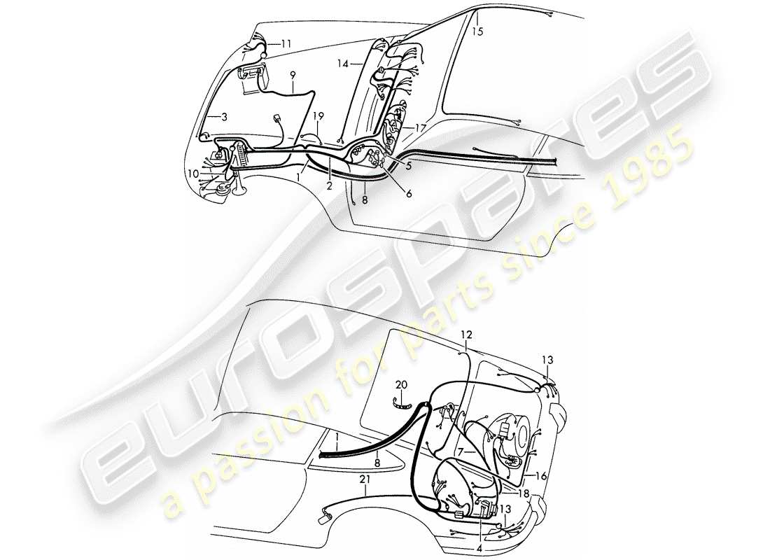 porsche 1968 (911/912) cablaggi diagramma delle parti