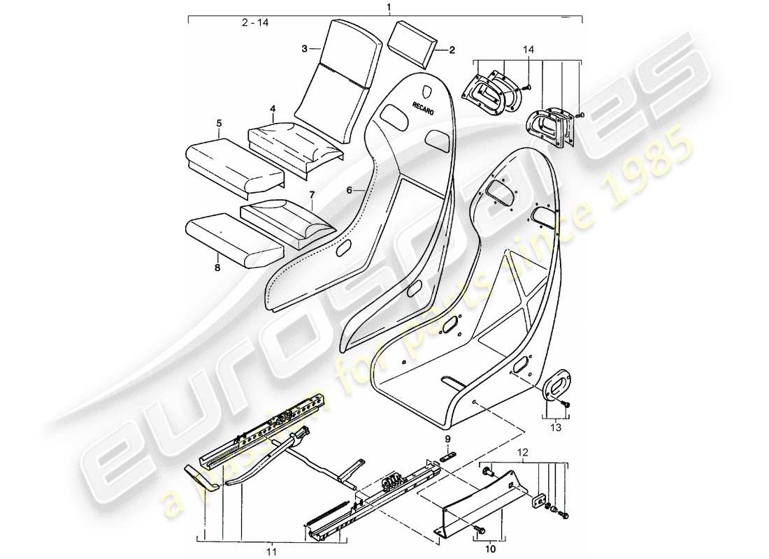 porsche 2005 (996) posto a sedere - con: diagramma delle parti