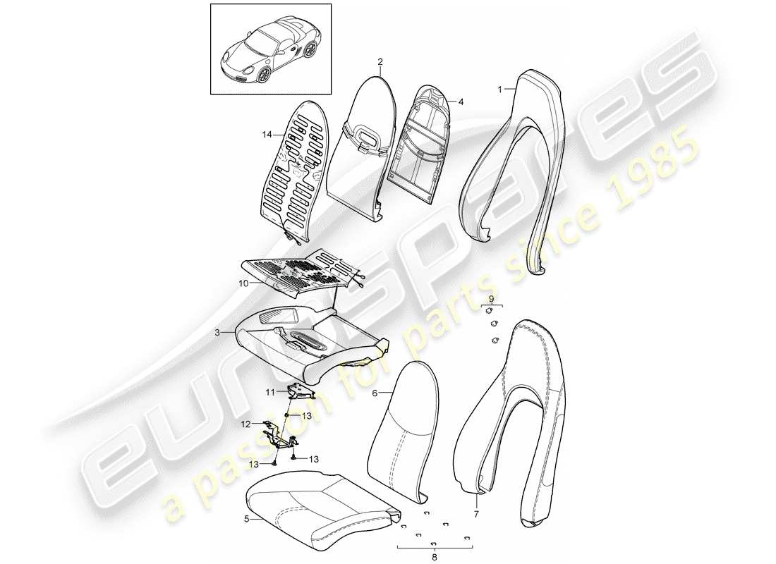 porsche 2009 (987 boxster) parte in schiuma diagramma delle parti