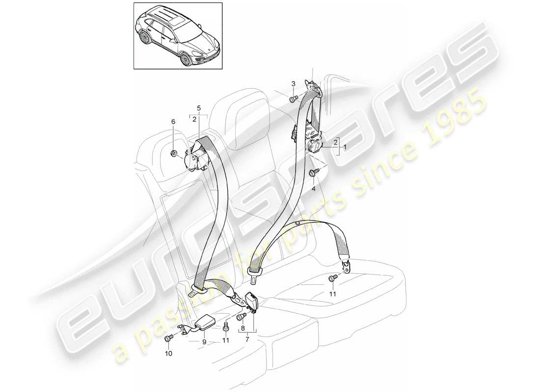 porsche 2016 (cayenne e2 92a) cintura di sicurezza diagramma delle parti