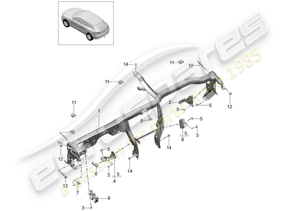 porsche 2014 (macan) telaio di contenimento diagramma delle parti