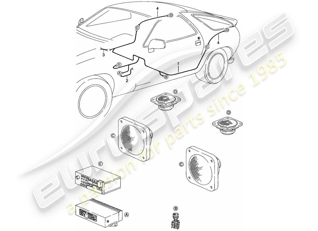 porsche 1985 (928) cablaggio - altoparlante - d - mj 1986>> diagramma delle parti