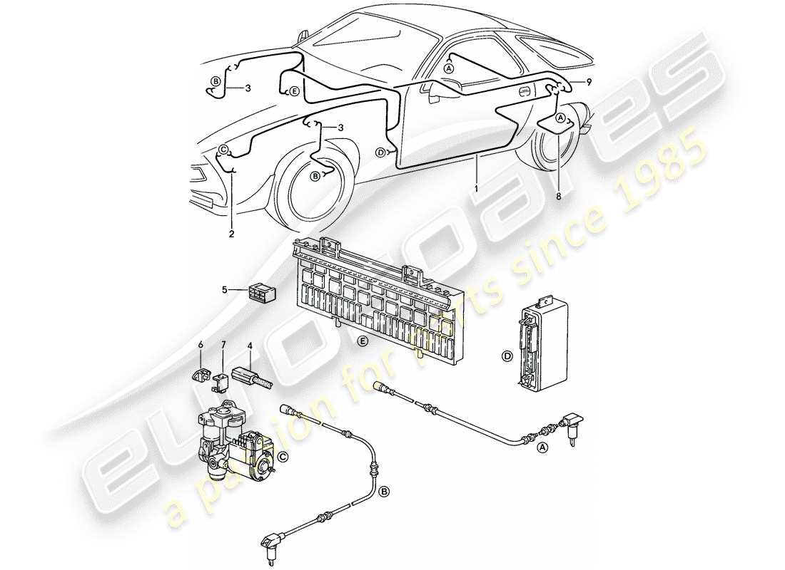 porsche 1983 (928) cablaggio - sistema freno antibloccaggio. -abs- - d - mj 1986>> - mj 1986 diagramma delle parti