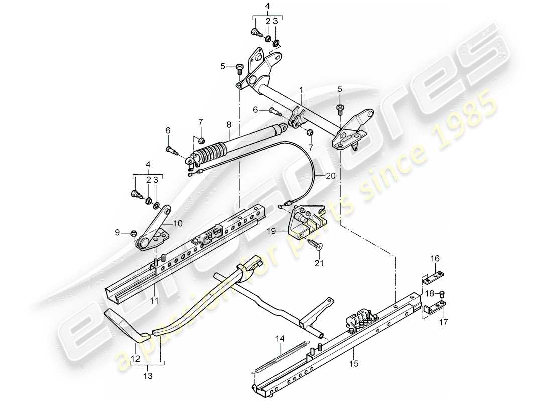 porsche 2003 (996 turbo / gt2) telaio del sedile - sedile sportivo - per veicoli con altezza del sedile - regolazione schema parziale