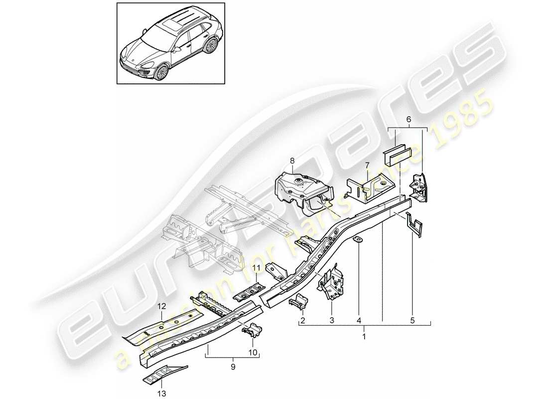 porsche 2017 (cayenne e2 92a) telaio diagramma delle parti