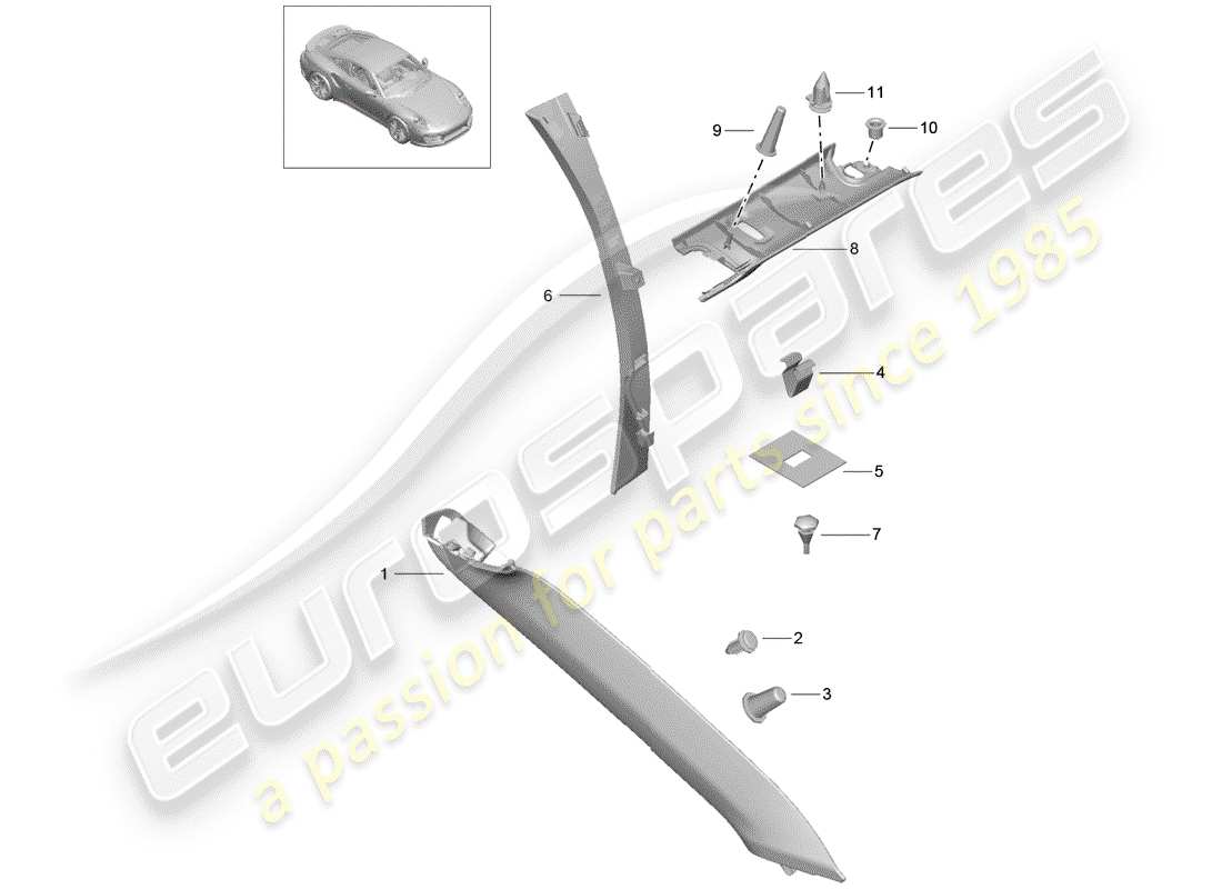 porsche 2016 (991-1 turbo) diagramma delle parti del montante a