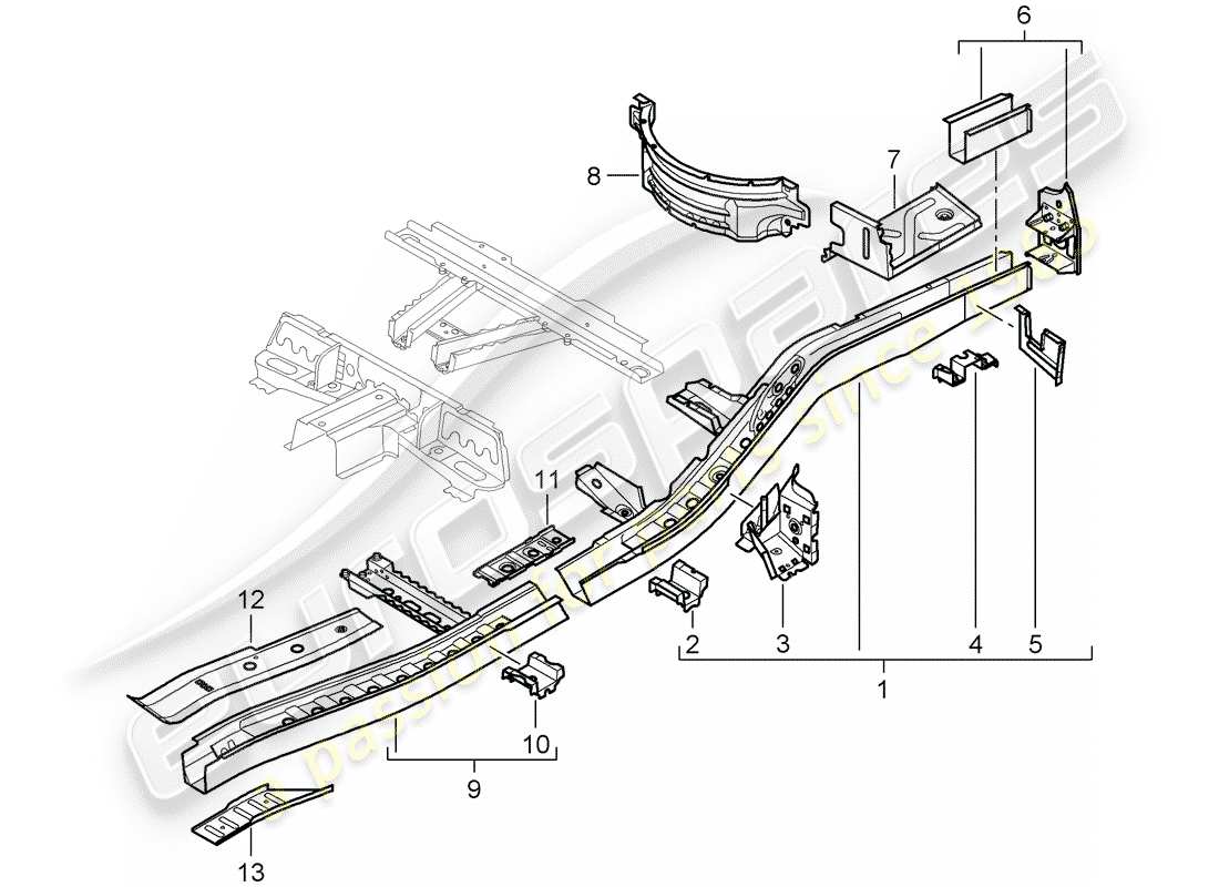 porsche 2008 (cayenne e1 9pa) telaio diagramma delle parti