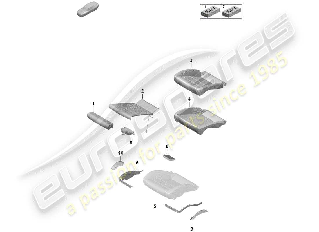 porsche 2019 (718 boxster spyder) parte in schiuma diagramma delle parti