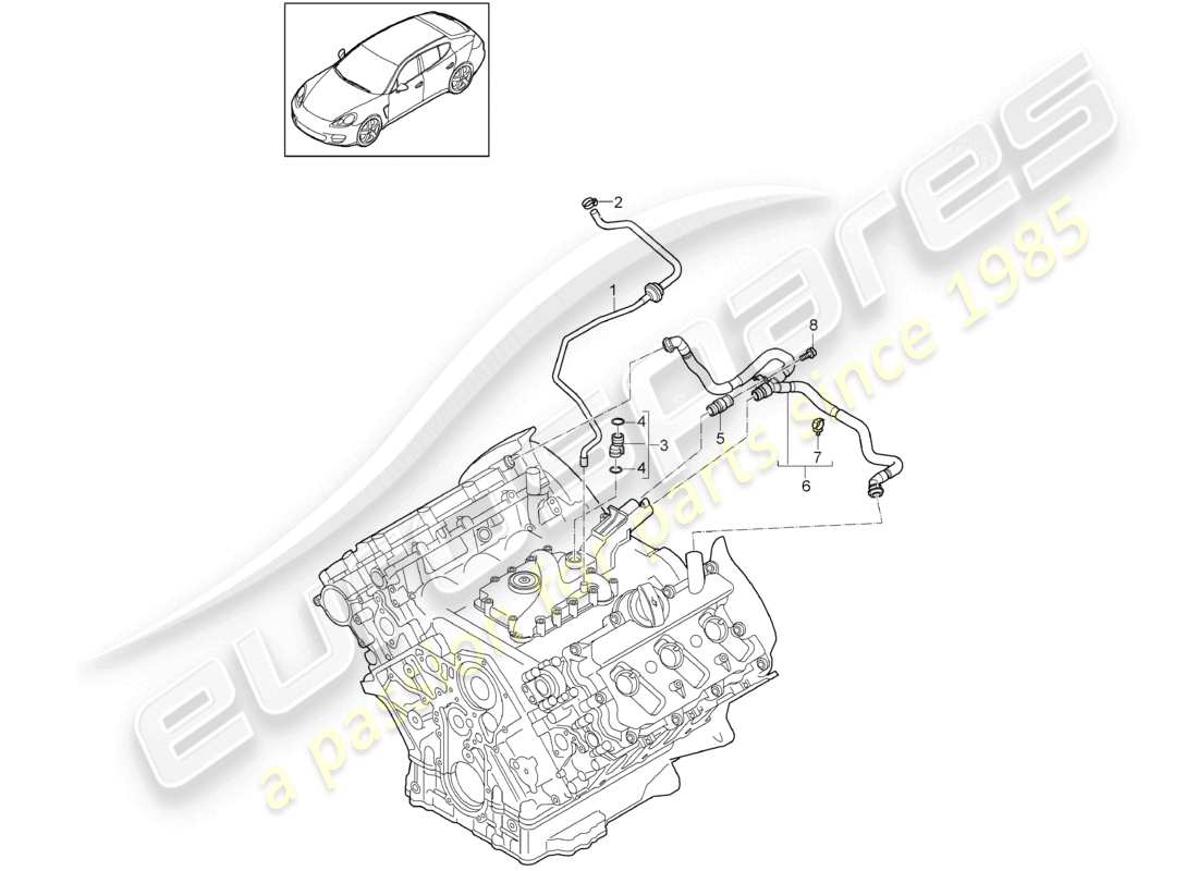 porsche 2010 (cayenne e1 9pa) tubo di sfiato alloggiamento del carter motore diagramma delle parti