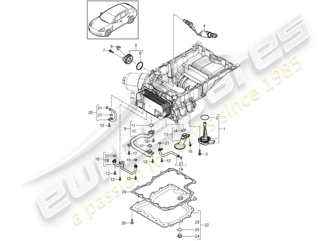 porsche 2010 (cayenne e1 9pa) coppa dell'olio del collettore di aspirazione diagramma delle parti