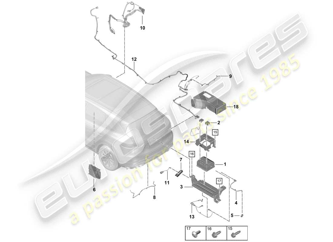 porsche 2019 (cayenne e3 9ya/9yb) diagramma delle parti della batteria