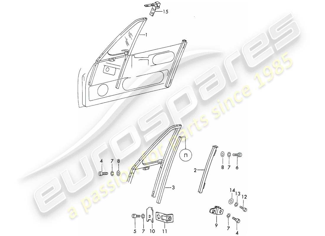 porsche 1966 (911/912) schema delle parti del telaio della finestra