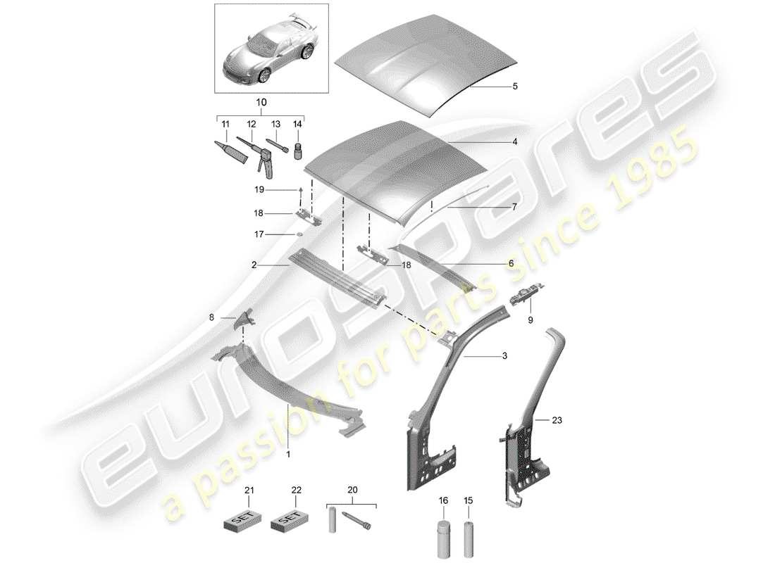 porsche 2017 (991-2 r/gt3/rs) cappuccio diagramma delle parti