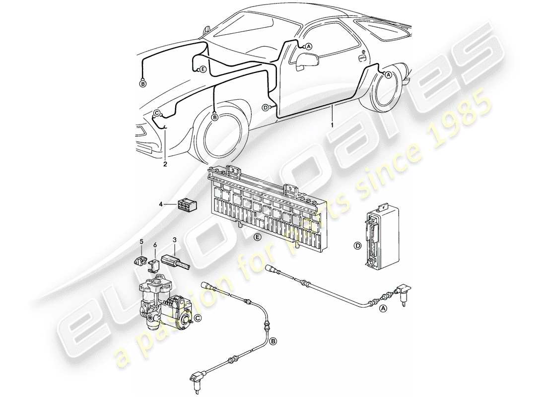 porsche 1983 (928) cablaggio - sistema freno antibloccaggio. -addominali- diagramma delle parti