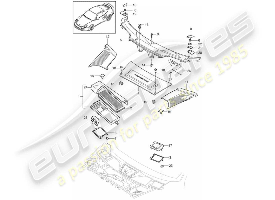 porsche 2007 (997-1 turbo / gt2) filtro antiparticolato schema delle parti