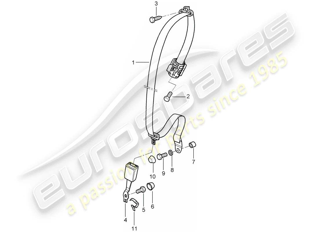 porsche 2009 997-2 turbo / gt2 diagramma delle parti della cintura di sicurezza