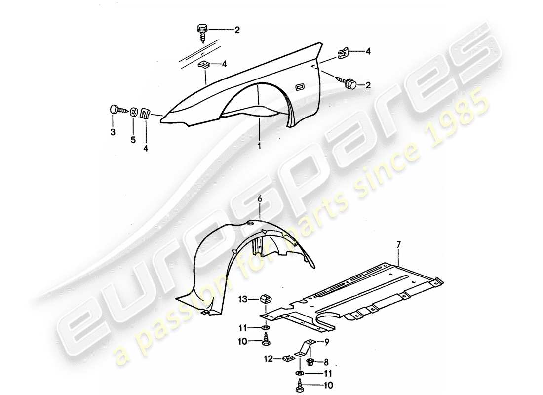 porsche 1990 (944) parafango diagramma delle parti
