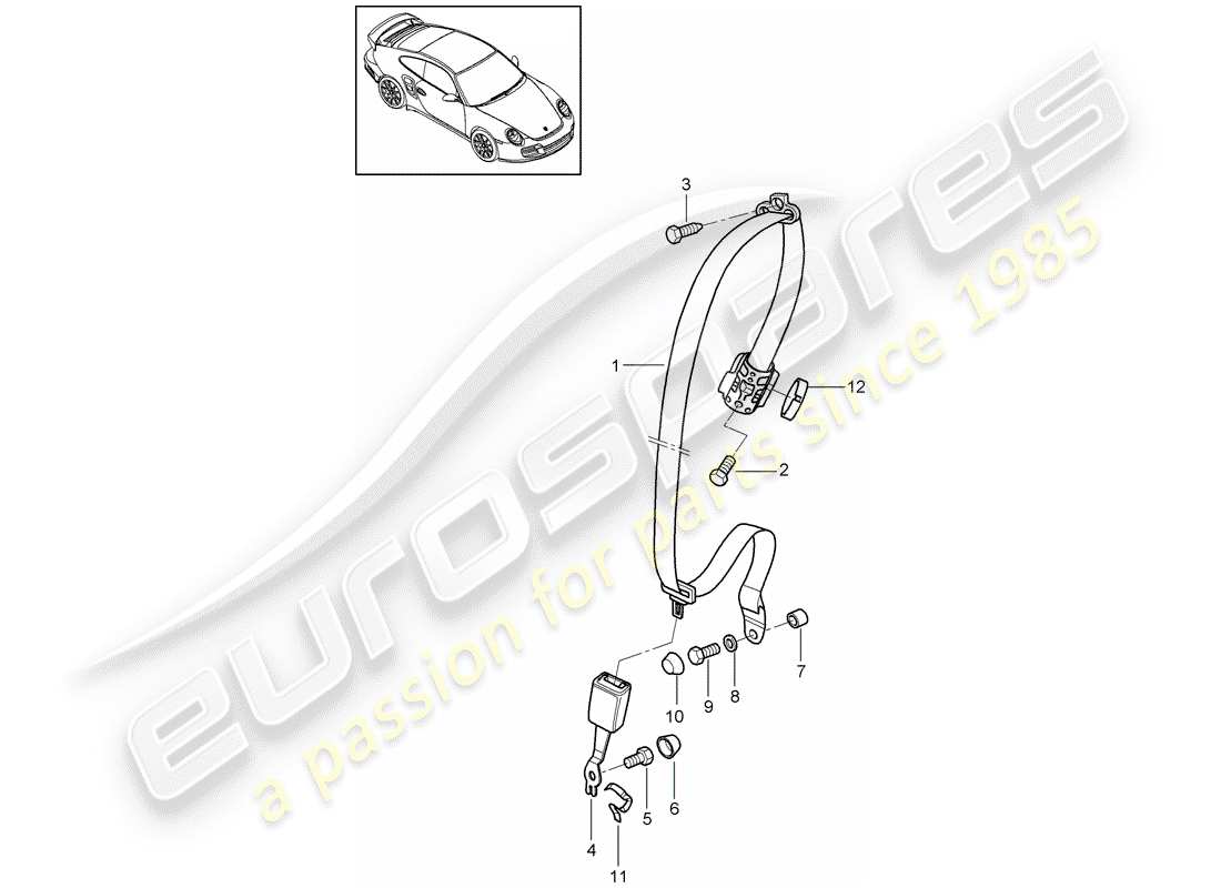 porsche 2009 997-2 turbo / gt2 cintura di sicurezza diagramma delle parti