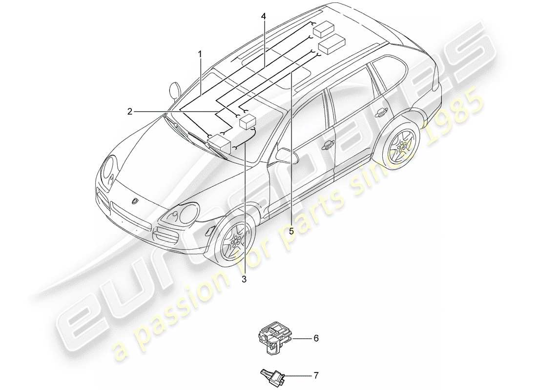 porsche 2005 (cayenne e1 9pa) fibra ottica leggera diagramma delle parti